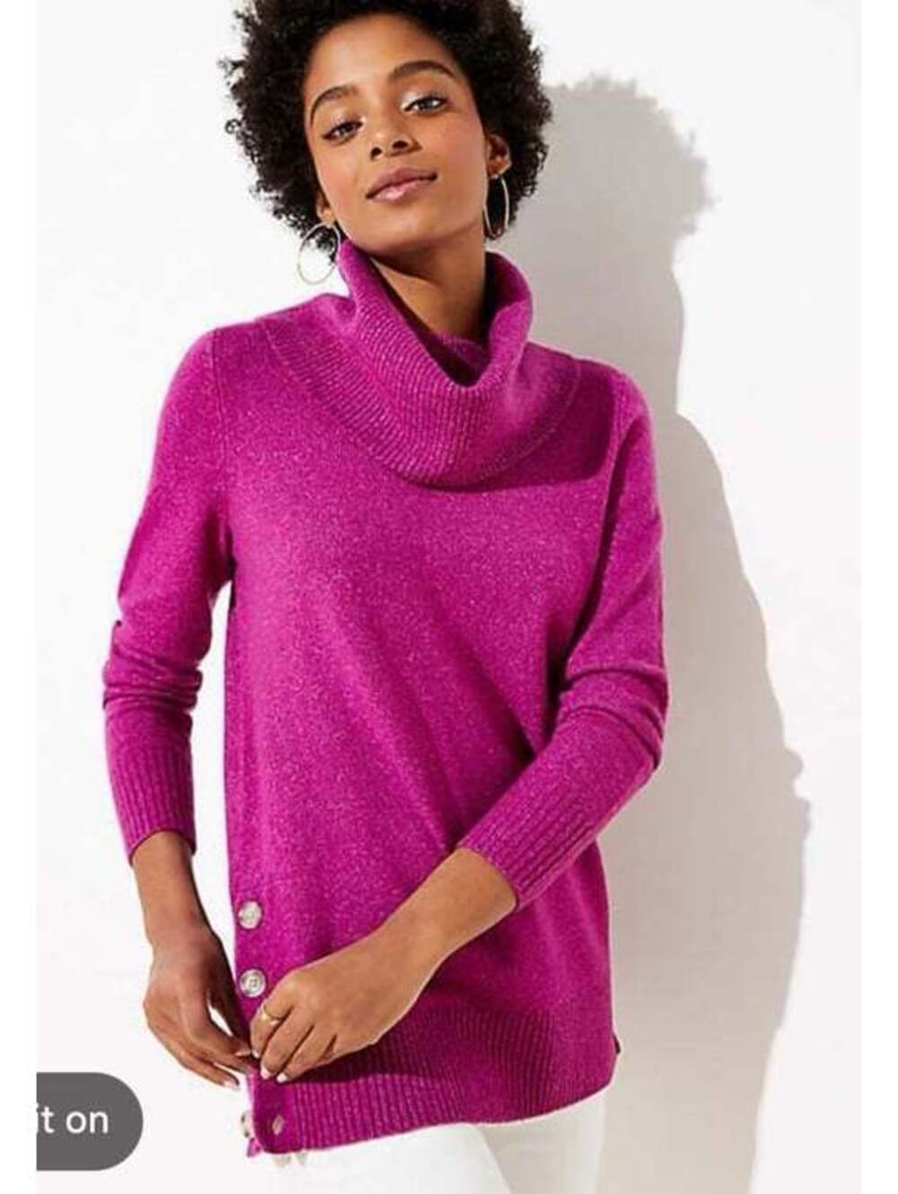 Loft Side Button Cowl Tunic Sweater